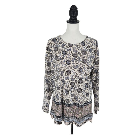 J. Jill Tops - J. Jill Simply Supima Crew Neck Tunic Floral Cotton Long Sleeve Blue Small